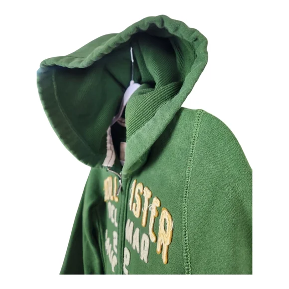 Y2K Hollister Full Zip Hoodie Sweater Medium Green Del Mar California Varsity - Picture 2 of 8